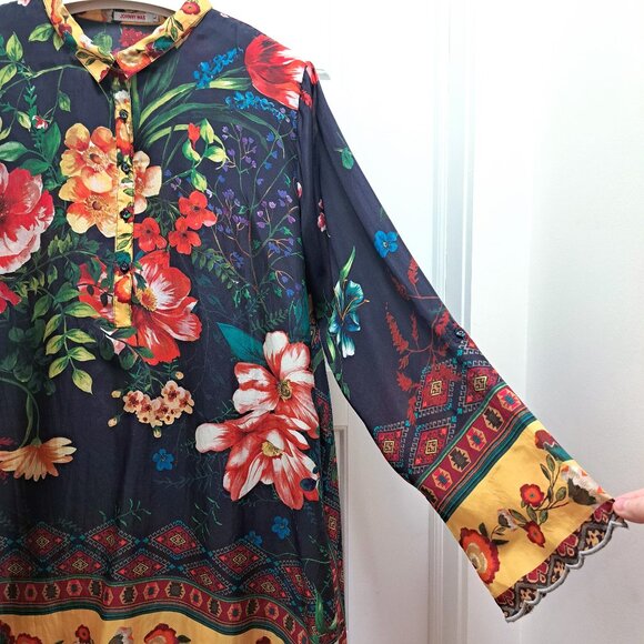 Johnny Was Silk Long Sleeve Tunic Floral Pattern Size Large - Picture 3 of 13